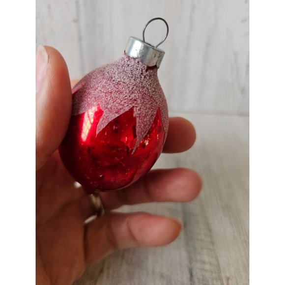 Vintage teardrop flocked red pink mercury glass ornament set Xmas tree - Picture 4 of 13